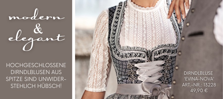 Dirndl Bluse Damen Mit Flügelärmeln - Weiß/Schwarz Für Oktoberfest & Trachtenfeste